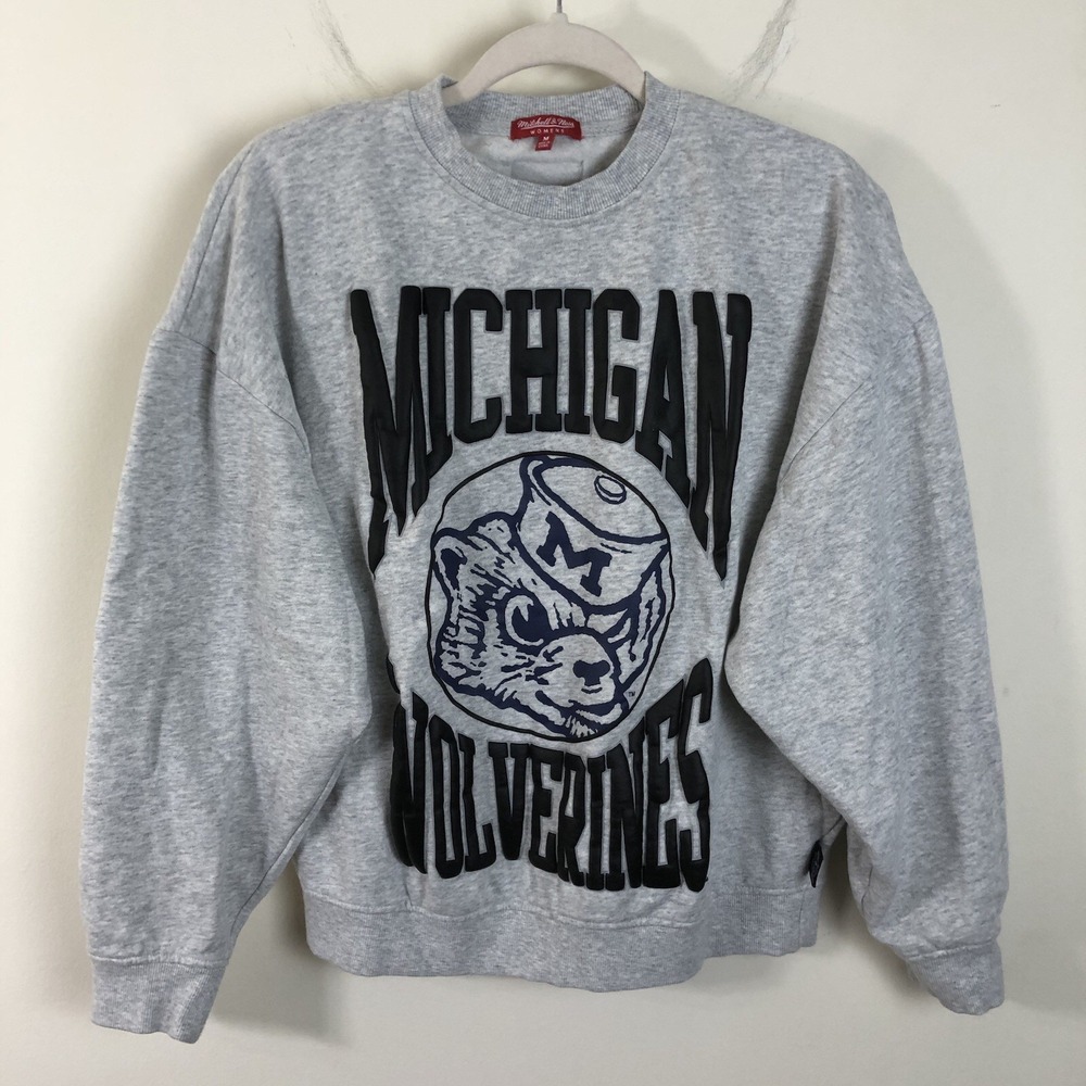 Michigan Wolverines Mitchell & Ness College Vault Crewneck Women's M Grey NCAA